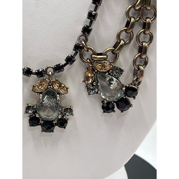 J. Crew Asymmetrical Drape Topaz Black Gray Rhinestone Necklace - Picture 4 of 16
